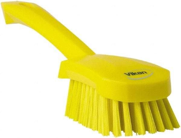 Vikan - 1.3" Bristle Length, Polyester Scrub Brush - 4-1/4" Long x 2-3/4" Wide Head, 10" OAL, Yellow, Polypropylene Block - USA Tool & Supply