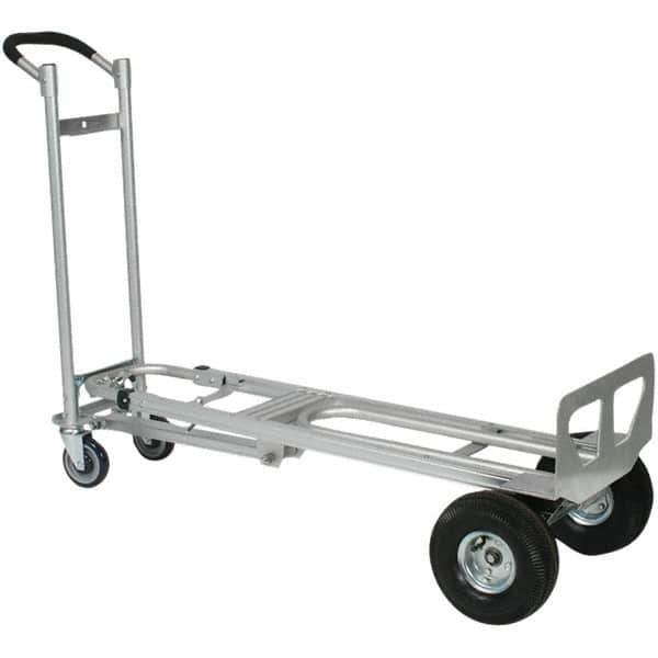 Wesco Industrial Products - 750 Lb Capacity 52" OAH 3 Position Hand Truck - 12 x 51" Base Plate, Continuous Handle, Aluminum, Full Pneumatic Wheels - USA Tool & Supply
