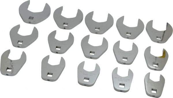 Proto - 15 Piece 1/2" Drive Open End Crowfoot Wrench Set - 1-1/16 to 2", with Clip Rail - USA Tool & Supply