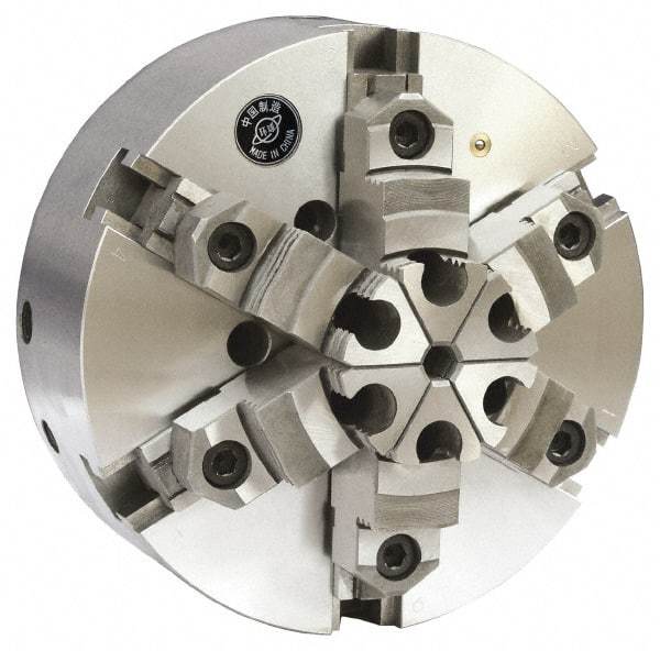 Gibraltar - 6 Jaws, 6" Diam, Self Centering Manual Lathe Chuck - Adjustable, Reversible, 1.535" Through Hole Diam, Forged Steel - USA Tool & Supply