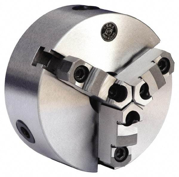 Gibraltar - 3 Jaws, 6" Diam, Self Centering Manual Lathe Chuck - D1-4 Mount Spindle, Reversible, 1.5748" Through Hole Diam, 0.0012" Axial Runout, 0.0012" Radial Runout, Forged Steel - USA Tool & Supply