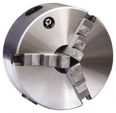 Gibraltar - 3 Jaws, 10" Diam, Self Centering Manual Lathe Chuck - Plain Back Mount Spindle, 1,600 Max RPM, 3.1496" Through Hole Diam, 0.0016" Axial Runout, 0.0016" Radial Runout, Cast Iron - USA Tool & Supply