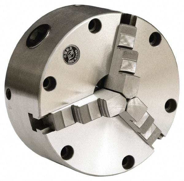 Gibraltar - 3 Jaws, 5" Diam, Self Centering Manual Lathe Chuck - Front Mount, Reversible, 3,000 Max RPM, 1.1811" Through Hole Diam, Cast Iron - USA Tool & Supply