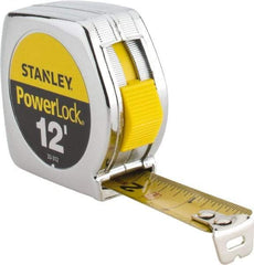 Stanley - 12' x 3/4" Yellow Blade Tape Measure - 1/32 & 1/16" Graduation, Inch Graduation Style, Silver Case - USA Tool & Supply