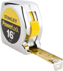 Stanley - 16' x 3/4" Yellow Blade Tape Measure - 1/32 & 1/16" Graduation, Inch Graduation Style, Silver Case - USA Tool & Supply