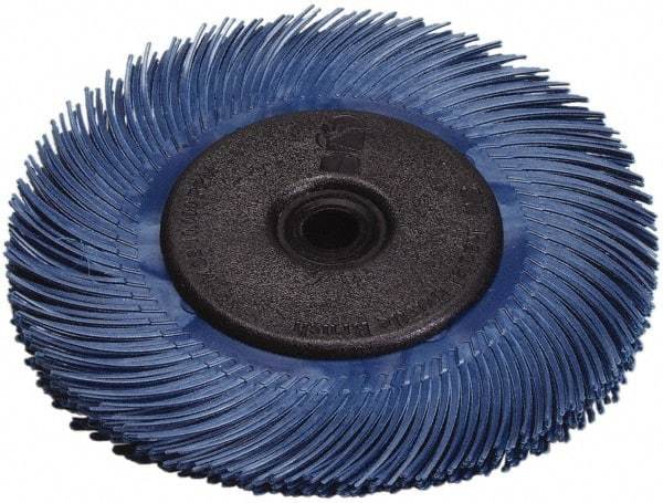 3M - 6" Diam, 7/16" Max Face Width, Plain Hole Radial Bristle Brush - 400 Grit, Super Fine Grade, 10,000 Max RPM, Blue - USA Tool & Supply