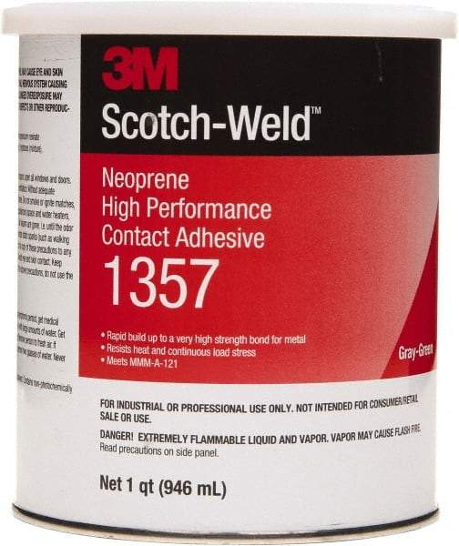 3M - 1 Qt Can Green Contact Adhesive - 1357 1QT HIGH PERFRMNC SCOTCHGRIP CONTACT ADHESV - USA Tool & Supply