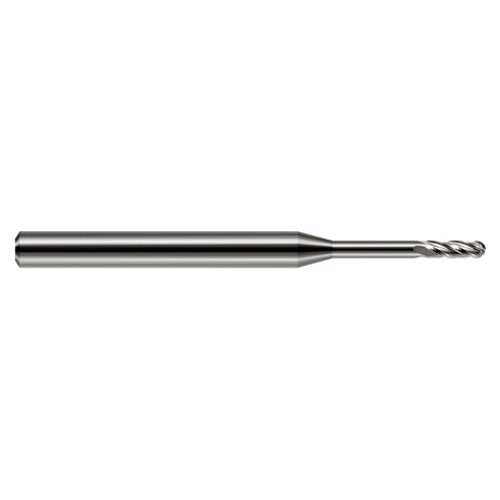 ‎0.039″ Dia. × 1/8″ Shank × 0.117″ DOC × 1-1/2″ OAL, Carbide Uncoated, Standard , 4 Flute, Ballnose End Mill - Exact Industrial Supply