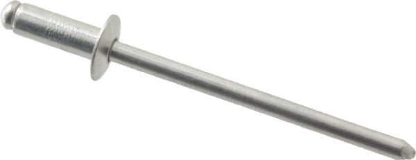 RivetKing - Size 43 Dome Head Aluminum Open End Blind Rivet - Aluminum Mandrel, 0.126" to 0.187" Grip, 1/4" Head Diam, 0.129" to 0.133" Hole Diam, 0.337" Length Under Head, 1/8" Body Diam - USA Tool & Supply