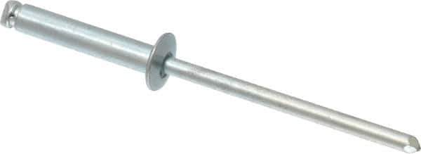 RivetKing - Size 48 Dome Head Steel Open End Blind Rivet - Steel Mandrel, 0.376" to 1/2" Grip, 1/4" Head Diam, 0.129" to 0.133" Hole Diam, 0.65" Length Under Head, 1/8" Body Diam - USA Tool & Supply