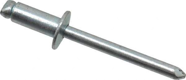 RivetKing - Size 64 Dome Head Steel Open End Blind Rivet - Steel Mandrel, 0.188" to 1/4" Grip, 3/8" Head Diam, 0.192" to 0.196" Hole Diam, 0.45" Length Under Head, 3/16" Body Diam - USA Tool & Supply