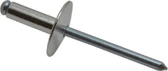 RivetKing - Size 66 Large Flange Dome Head Aluminum Open End Blind Rivet - Steel Mandrel, 0.251" to 3/8" Grip, 5/8" Head Diam, 0.192" to 0.196" Hole Diam, 0.575" Length Under Head, 3/16" Body Diam - USA Tool & Supply