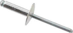 RivetKing - Size 68 Large Flange Dome Head Aluminum Open End Blind Rivet - Steel Mandrel, 0.376" to 1/2" Grip, 5/8" Head Diam, 0.192" to 0.196" Hole Diam, 0.7" Length Under Head, 3/16" Body Diam - USA Tool & Supply