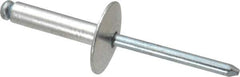 RivetKing - Size 610 Large Flange Dome Head Aluminum Open End Blind Rivet - Steel Mandrel, 0.501" to 5/8" Grip, 5/8" Head Diam, 0.192" to 0.196" Hole Diam, 0.825" Length Under Head, 3/16" Body Diam - USA Tool & Supply