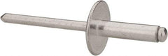 RivetKing - Size 68 Large Flange Dome Head Aluminum Open End Blind Rivet - Aluminum Mandrel, 0.376" to 1/2" Grip, 5/8" Head Diam, 0.192" to 0.196" Hole Diam, 0.7" Length Under Head, 3/16" Body Diam - USA Tool & Supply