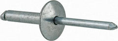 RivetKing - Size 612 Large Flange Dome Head Steel Open End Blind Rivet - Steel Mandrel, 0.626" to 3/4" Grip, 5/8" Head Diam, 0.192" to 0.196" Hole Diam, 0.95" Length Under Head, 3/16" Body Diam - USA Tool & Supply