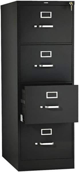 Hon - 18-1/4, 25" Wide x 52" High x 25" Deep, 4 Drawer Vertical File with Lock - Steel, Black - USA Tool & Supply