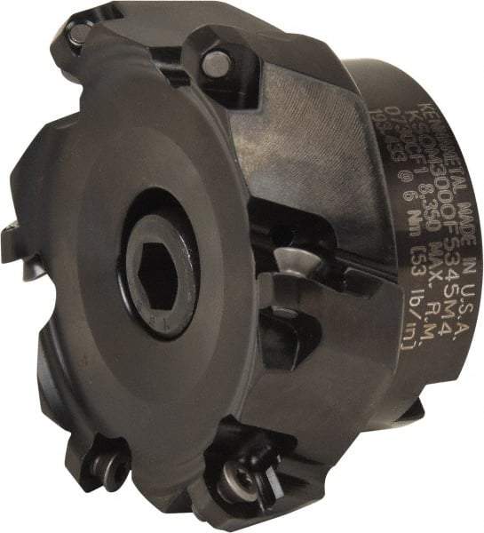 Kennametal - 3" Cut Diam, 1" Arbor Hole, 3.5mm Max Depth of Cut, 43° Indexable Chamfer & Angle Face Mill - 6 Inserts, OF.T 06L5... Insert, Right Hand Cut, 6 Flutes, Series KSOM Mini - USA Tool & Supply