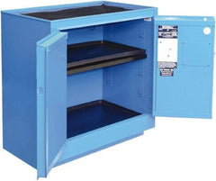 Securall Cabinets - 2 Door, 1 Shelf, Blue Steel Standard Safety Cabinet for Corrosive Chemicals - 36" High x 35" Wide x 22" Deep, Manual Closing Door, 3 Point Key Lock, 24 Gal Capacity - USA Tool & Supply