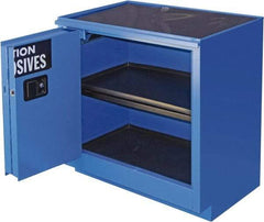 Securall Cabinets - 2 Door, 1 Shelf, Blue Steel Standard Safety Cabinet for Corrosive Chemicals - 36" High x 35" Wide x 22" Deep, Sliding Door, 3 Point Key Lock, 24 Gal Capacity - USA Tool & Supply