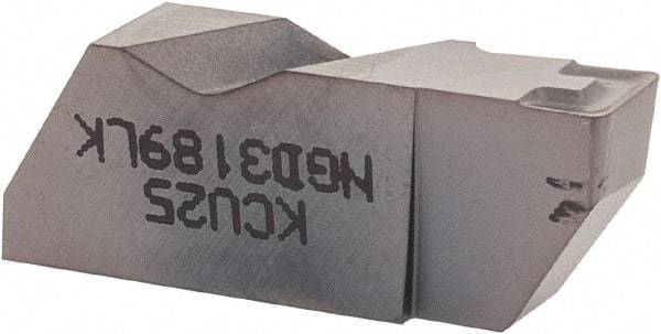 Kennametal - 3189NGD K Grade KCU25, 4.8mm Cutting Width Carbide Grooving Insert - 6.35mm Max Depth of Cut, Left Hand, 0.57mm Corner Radius, AlTiN Finish - USA Tool & Supply