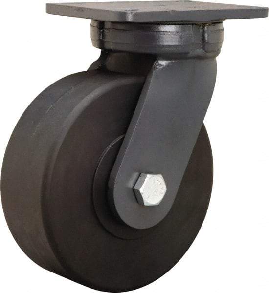 Hamilton - 8" Diam x 3" Wide x 10-1/2" OAH Top Plate Mount Swivel Caster - Nylon, 6,000 Lb Capacity, Precision Ball Bearing, 5-1/4 x 7-1/4" Plate - USA Tool & Supply