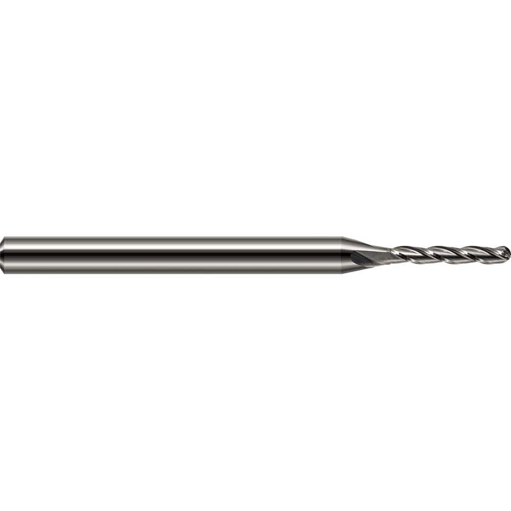 Ball End Mill: 0.078″ Dia, 0.312″ LOC, 3 Flute, Solid Carbide 2-1/2″ OAL, 1/8″ Shank Dia, 30 ° Helix, Uncoated, Single End