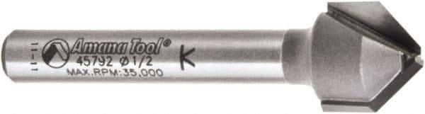 Amana Tool - 1/2" Cut Diam, 3/8" Length of Cut, 2 Flute V-Groove Edge Profile Router Bit - Carbide-Tipped, 1/4" Shank Diam, 2" OAL, Uncoated - USA Tool & Supply