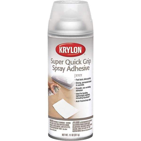 Krylon - 11 oz Aerosol Clear Spray Adhesive - Low Tack, 120°F Heat Resistance, 15 Sq Ft Coverage, Medium Strength Bond, 180 min Max Bonding Time, Flammable - USA Tool & Supply