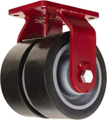 Hamilton - 6" Diam x 3" Wide x 8-1/2" OAH Top Plate Mount Dual Rigid Caster - Polyurethane Mold onto Cast Iron Center, 5,720 Lb Capacity, Sealed Precision Ball Bearing, 5-1/2 x 7-1/2" Plate - USA Tool & Supply