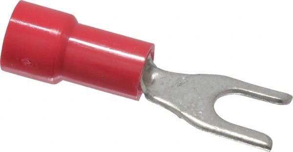 Made in USA - #6 Stud, 22 to 18 AWG Compatible, Fully Insulated, Crimp Connection, Standard Fork Terminal - USA Tool & Supply
