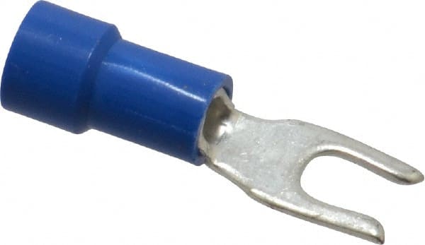 Made in USA - #6 Stud, 16 to 14 AWG Compatible, Fully Insulated, Crimp Connection, Standard Fork Terminal - USA Tool & Supply
