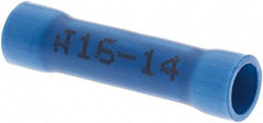 Made in USA - 16 to 14 AWG Compatible, Butt Splice Terminal - Blue - USA Tool & Supply