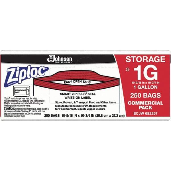 Ziploc - 250 Piece, 1 Gallon Capacity, 10-3/4 Inch High x 10-9/16 Inch Wide, Ziploc Storage Bag - 1.75 mil Thick, Rectangle Clear Plastic - USA Tool & Supply