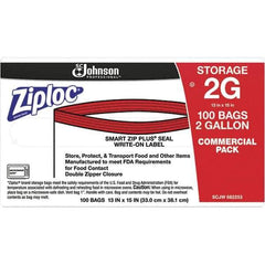 Ziploc - 100 Piece, 2 Gallon Capacity, 13 Inch Long x 15-1/2 Inch Wide, Ziploc Storage Bag - 1.75 mil Thick, Rectangle Clear Plastic - USA Tool & Supply