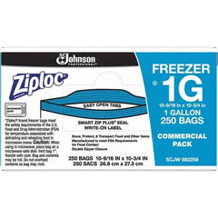 Ziploc - 250 Piece, 1 Gallon Capacity, 11 Inch Long x 10-1/2 Inch Wide, Ziploc Freezer Bag - 2.7 mil Thick, Rectangle Clear Plastic - USA Tool & Supply