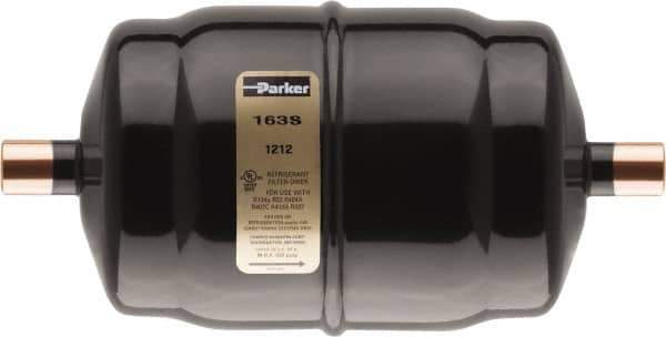 Parker - 5/8" Connection, 6.32" Long, Refrigeration Liquid Line Filter Dryer - 5.08" Cutout Length, 389/367 Drops Water Capacity - USA Tool & Supply