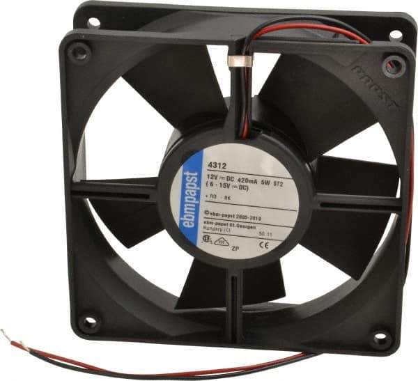 EBM Papst - 12 Volts, DC, 100 CFM, Square Tube Axial Fan - 0.42 Amp Rating, 119mm High x 119mm Wide x 1.26" Deep - USA Tool & Supply