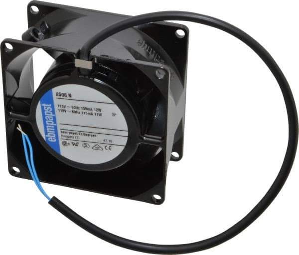 EBM Papst - 115 Volts, AC, 36 CFM, Square Tube Axial Fan - 0.1 Amp Rating, 80mm High x 3.15" Wide x 1-1/2" Deep - USA Tool & Supply