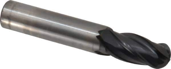 OSG - 1/2" Diam, 1" LOC, 4 Flute Solid Carbide Ball End Mill - TiAlN Finish, Single End, 3" OAL, 1/2" Shank Diam, Spiral Flute - USA Tool & Supply