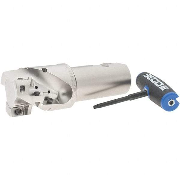 Seco - 2" Cut Diam, 1.85" Max Depth of Cut, 1-1/2" Shank Diam, 5.49" OAL, Indexable Square Shoulder Helical End Mill - XO.X 1806 Inserts, Weldon Shank, 90° Lead Angle, Through Coolant, Series Power Turbo - USA Tool & Supply
