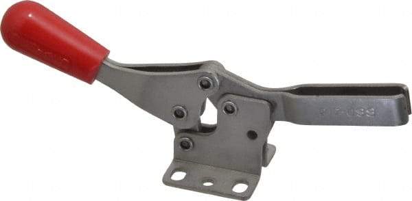 De-Sta-Co - 250 Lb Holding Capacity, Horizontal Handle, Manual Hold Down Toggle Clamp - 61° Handle Movement, 91° Bar Opening, U-Bar, Flanged Base, Electro-Plated Zinc, Stainless Steel - USA Tool & Supply