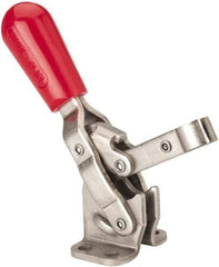 De-Sta-Co - 250 Lb Holding Capacity, Vertical Handle, Manual Hold Down Toggle Clamp - 65° Handle Movement, 105° Bar Opening, Solid Bar, Flanged Base, Electro-Plated Zinc, Stainless Steel - USA Tool & Supply