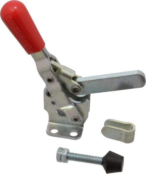 De-Sta-Co - 500 Lb Holding Capacity, Vertical Handle, Manual Hold Down Toggle Clamp - 57° Handle Movement, 99° Bar Opening, Solid Bar, Flanged Base, Electro-Plated Zinc, Carbon Steel - USA Tool & Supply