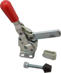 De-Sta-Co - 500 Lb Holding Capacity, Vertical Handle, Manual Hold Down Toggle Clamp - 57° Handle Movement, 99° Bar Opening, Solid Bar, Flanged Base, Electro-Plated Zinc, Carbon Steel - USA Tool & Supply