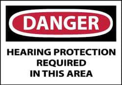 NMC - Accident Prevention Label, Header: DANGER - Legend: Danger - Hearing Protection Required in This Area, English, Red, Black & White, 5" Long x 3" High, Sign Muscle Finish - USA Tool & Supply