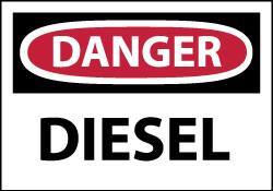 NMC - Hazardous Materials Label, Header: DANGER - Legend: Danger - Diesel, English, Red, Black & White, 5" Long x 3" High, Sign Muscle Finish - USA Tool & Supply