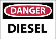 NMC - Hazardous Materials Label, Header: DANGER - Legend: Danger - Diesel, English, Red, Black & White, 5" Long x 3" High, Sign Muscle Finish - USA Tool & Supply