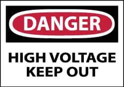 NMC - Accident Prevention Label, Header: DANGER - Legend: Danger - High Voltage - Keep Out, English, Red, Black & White, 5" Long x 3" High, Sign Muscle Finish - USA Tool & Supply