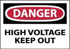 NMC - Accident Prevention Label, Header: DANGER - Legend: Danger - High Voltage - Keep Out, English, Red, Black & White, 5" Long x 3" High, Sign Muscle Finish - USA Tool & Supply